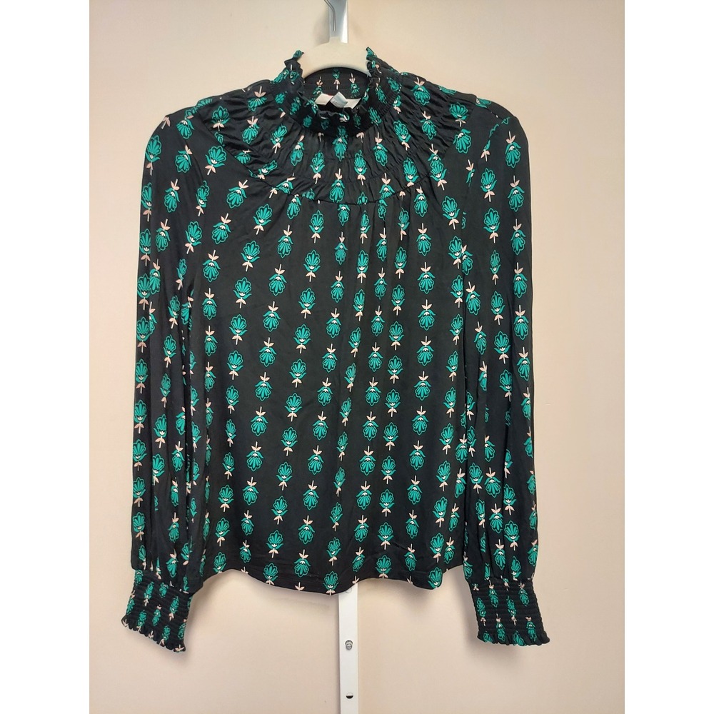 Boden Smocked High Neck‎ Top Floral Blouse US 6 Bohemian Artsy Maximalist